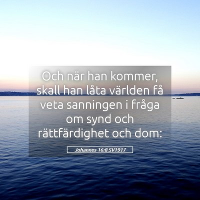 Picture 05 - Johannes 16:8 SV1917 - Och när han kommer, skall han låta världen få - Bible Verse Picture