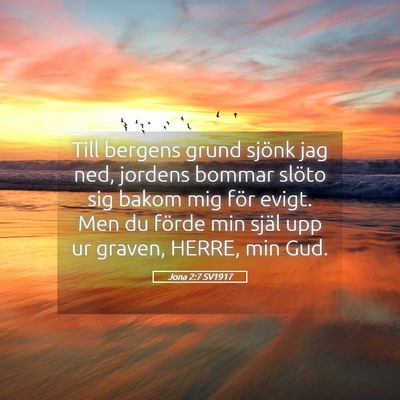 Picture 05 - Jona 2:7 SV1917 - Till bergens grund sjönk jag ned, jordens bommar - Bible Verse Picture