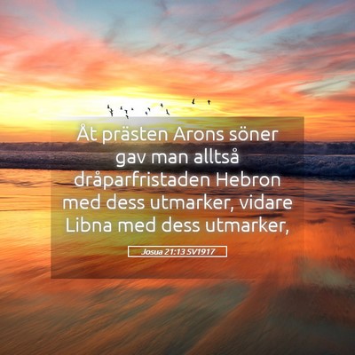 Picture 05 - Josua 21:13 SV1917 - Åt prästen Arons söner gav man alltså - Bible Verse Picture