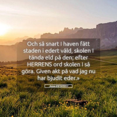 Picture 05 - Josua 8:8 SV1917 - Och så snart I haven fått staden i edert våld, - Bible Verse Picture