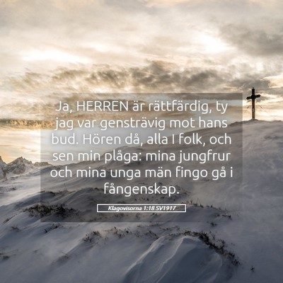 Picture 05 - Klagovisorna 1:18 SV1917 - Ja, HERREN är rättfärdig, ty jag var - Bible Verse Picture