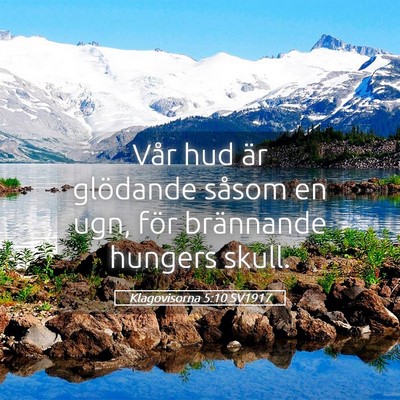 Picture 05 - Klagovisorna 5:10 SV1917 - Vår hud är glödande såsom en ugn, för - Bible Verse Picture
