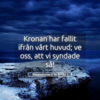 Picture 05 - Klagovisorna 5:16 SV1917 - Kronan har fallit ifrån vårt huvud; ve oss, att - Bible Verse Picture