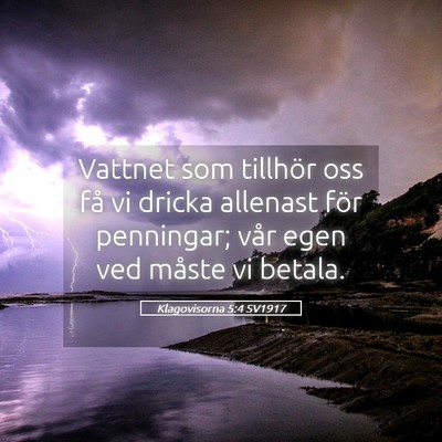 Picture 05 - Klagovisorna 5:4 SV1917 - Vattnet som tillhör oss få vi dricka allenast - Bible Verse Picture