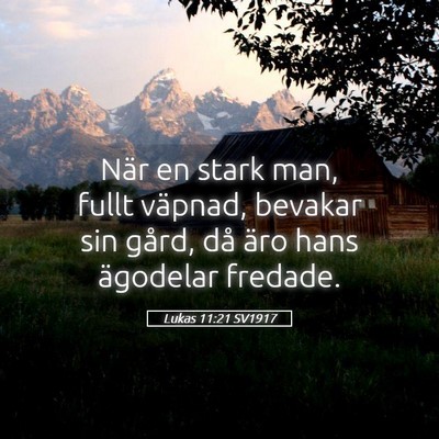 Picture 05 - Lukas 11:21 SV1917 - När en stark man, fullt väpnad, bevakar sin - Bible Verse Picture