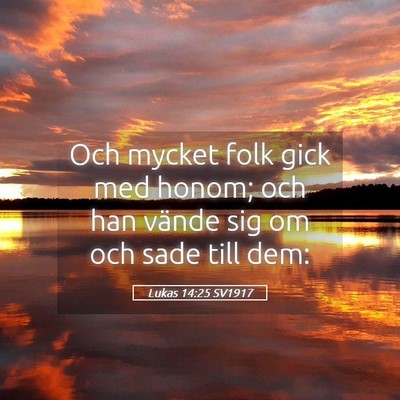 Picture 05 - Lukas 14:25 SV1917 - Och mycket folk gick med honom; och han vände - Bible Verse Picture