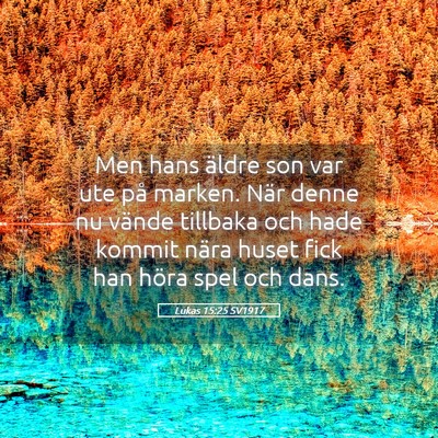Picture 05 - Lukas 15:25 SV1917 - Men hans äldre son var ute på marken. När - Bible Verse Picture