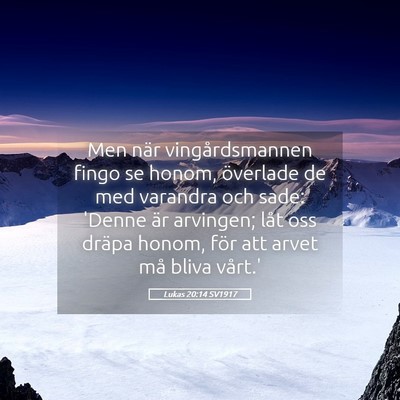 Picture 05 - Lukas 20:14 SV1917 - Men när vingårdsmannen fingo se honom, - Bible Verse Picture