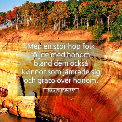 Picture 05 - Lukas 23:27 SV1917 - Men en stor hop folk följde med honom, bland dem - Bible Verse Picture