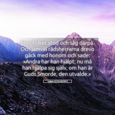 Picture 05 - Lukas 23:35 SV1917 - Men folket stod och såg därpå. Och jämväl - Bible Verse Picture