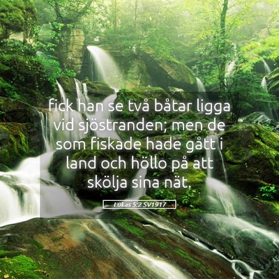 Picture 05 - Lukas 5:2 SV1917 - fick han se två båtar ligga vid sjöstranden; - Bible Verse Picture