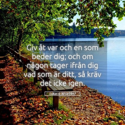 Picture 05 - Lukas 6:30 SV1917 - Giv åt var och en som beder dig; och om någon - Bible Verse Picture