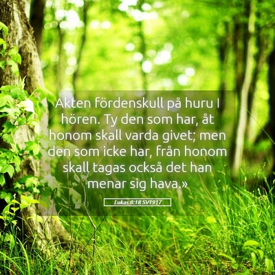Picture 05 - Lukas 8:18 SV1917 - Akten fördenskull på huru I hören. Ty den som - Bible Verse Picture