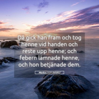 Picture 05 - Markus 1:31 SV1917 - Då gick han fram och tog henne vid handen och - Bible Verse Picture