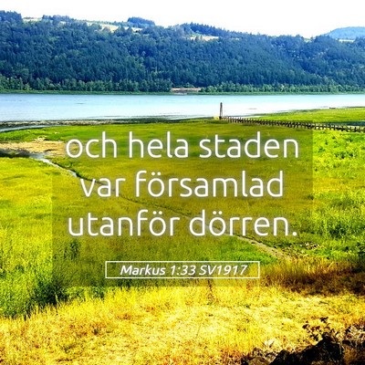 Picture 05 - Markus 1:33 SV1917 - och hela staden var församlad utanför - Bible Verse Picture