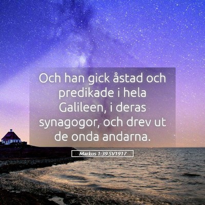 Picture 05 - Markus 1:39 SV1917 - Och han gick åstad och predikade i hela - Bible Verse Picture