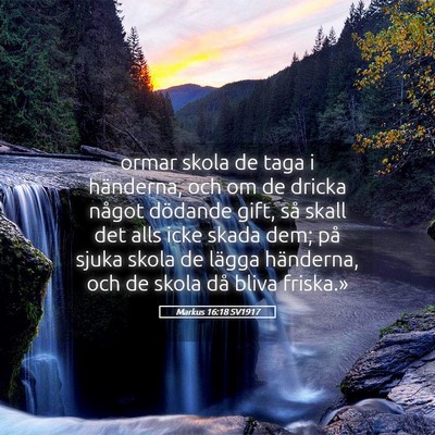 Picture 05 - Markus 16:18 SV1917 - ormar skola de taga i händerna, och om de dricka - Bible Verse Picture