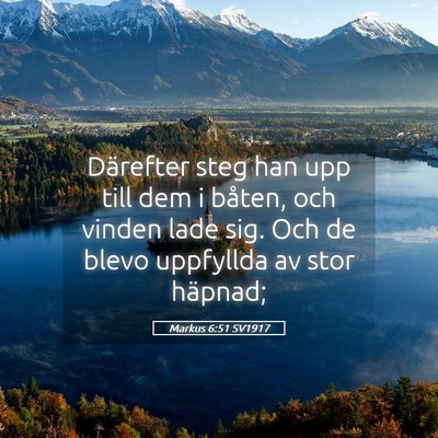 Picture 05 - Markus 6:51 SV1917 - Därefter steg han upp till dem i båten, och - Bible Verse Picture