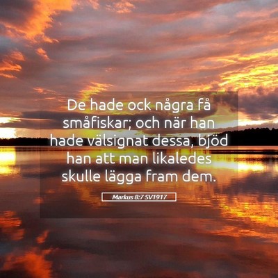 Picture 05 - Markus 8:7 SV1917 - De hade ock några få småfiskar; och när han - Bible Verse Picture