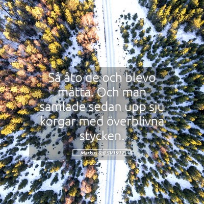 Picture 05 - Markus 8:8 SV1917 - Så åto de och blevo mätta. Och man samlade - Bible Verse Picture