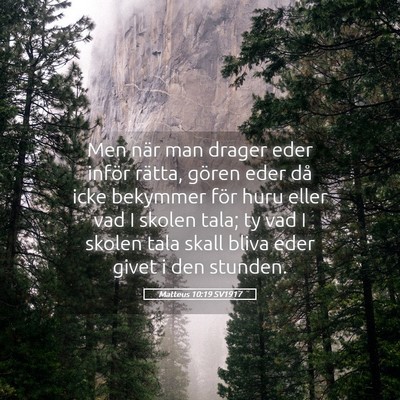Picture 05 - Matteus 10:19 SV1917 - Men när man drager eder inför rätta, gören - Bible Verse Picture