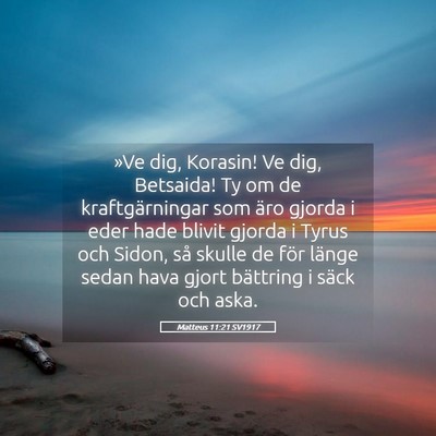 Picture 05 - Matteus 11:21 SV1917 - »Ve dig, Korasin! Ve dig, Betsaida! Ty om de - Bible Verse Picture