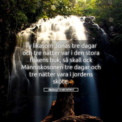 Picture 05 - Matteus 12:40 SV1917 - Ty likasom Jonas tre dagar och tre nätter var i - Bible Verse Picture