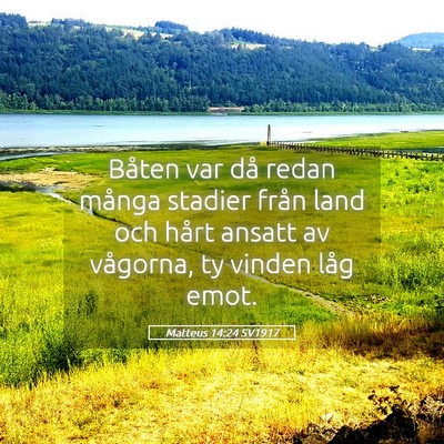 Picture 05 - Matteus 14:24 SV1917 - Båten var då redan många stadier från land - Bible Verse Picture