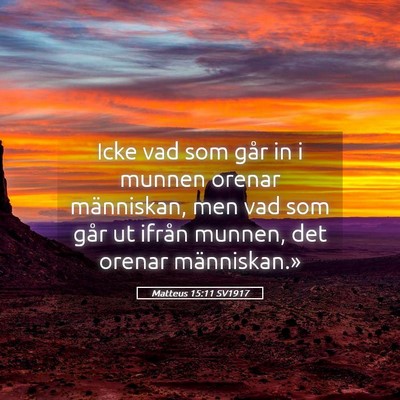 Picture 05 - Matteus 15:11 SV1917 - Icke vad som går in i munnen orenar människan, - Bible Verse Picture