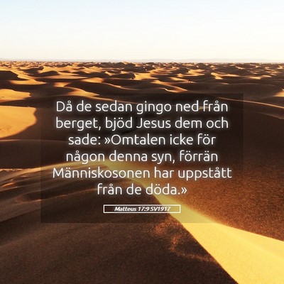 Picture 05 - Matteus 17:9 SV1917 - Då de sedan gingo ned från berget, bjöd Jesus - Bible Verse Picture