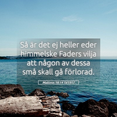 Picture 05 - Matteus 18:14 SV1917 - Så är det ej heller eder himmelske Faders vilja - Bible Verse Picture