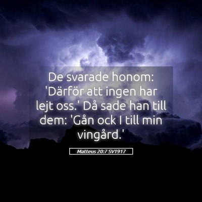 Picture 05 - Matteus 20:7 SV1917 - De svarade honom: 'Därför att ingen har lejt - Bible Verse Picture