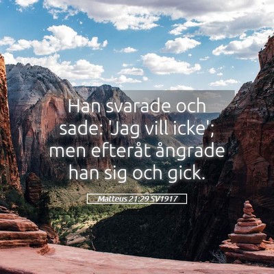 Picture 05 - Matteus 21:29 SV1917 - Han svarade och sade: 'Jag vill icke'; men - Bible Verse Picture