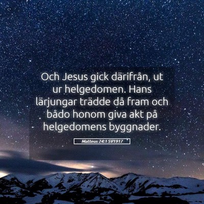 Picture 05 - Matteus 24:1 SV1917 - Och Jesus gick därifrån, ut ur helgedomen. Hans - Bible Verse Picture
