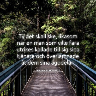 Picture 05 - Matteus 25:14 SV1917 - Ty det skall ske, likasom när en man som ville - Bible Verse Picture