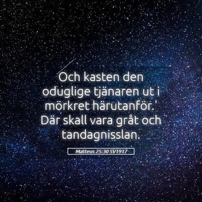 Picture 05 - Matteus 25:30 SV1917 - Och kasten den oduglige tjänaren ut i mörkret - Bible Verse Picture
