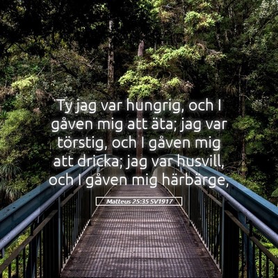Picture 05 - Matteus 25:35 SV1917 - Ty jag var hungrig, och I gåven mig att äta; - Bible Verse Picture
