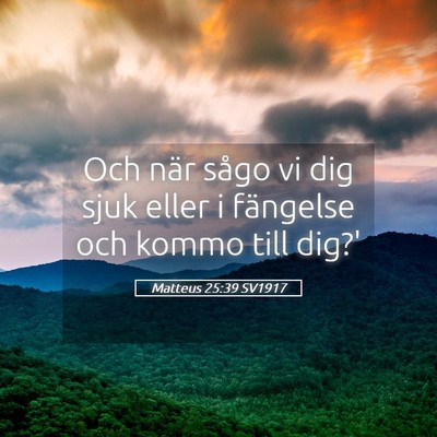 Picture 05 - Matteus 25:39 SV1917 - Och när sågo vi dig sjuk eller i fängelse och - Bible Verse Picture