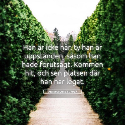 Picture 05 - Matteus 28:6 SV1917 - Han är icke här, ty han är uppstånden, såsom - Bible Verse Picture