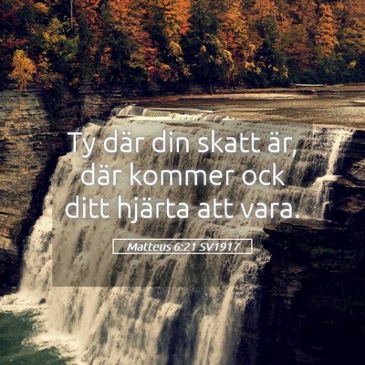 Picture 05 - Matteus 6:21 SV1917 - Ty där din skatt är, där kommer ock ditt - Bible Verse Picture