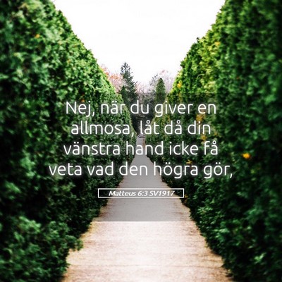 Picture 05 - Matteus 6:3 SV1917 - Nej, när du giver en allmosa, låt då din - Bible Verse Picture