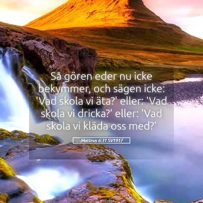 Picture 05 - Matteus 6:31 SV1917 - Så gören eder nu icke bekymmer, och sägen - Bible Verse Picture