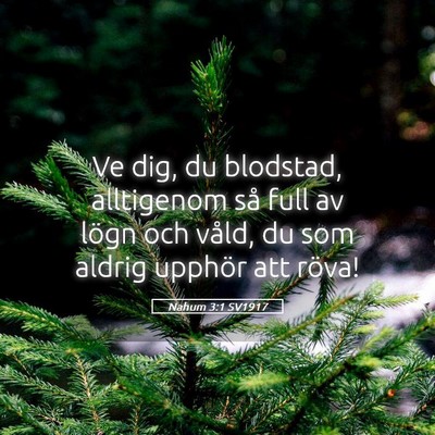 Picture 05 - Nahum 3:1 SV1917 - Ve dig, du blodstad, alltigenom så full av lögn - Bible Verse Picture