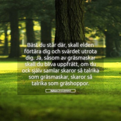 Picture 05 - Nahum 3:15 SV1917 - Bäst du står där, skall elden förtära dig - Bible Verse Picture