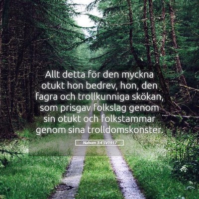 Picture 05 - Nahum 3:4 SV1917 - Allt detta för den myckna otukt hon bedrev, hon, - Bible Verse Picture