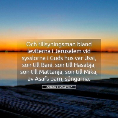 Picture 05 - Nehemja 11:22 SV1917 - Och tillsyningsman bland leviterna i Jerusalem - Bible Verse Picture