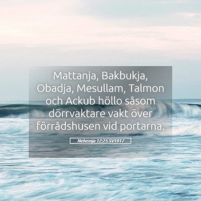 Picture 05 - Nehemja 12:25 SV1917 - Mattanja, Bakbukja, Obadja, Mesullam, Talmon och - Bible Verse Picture