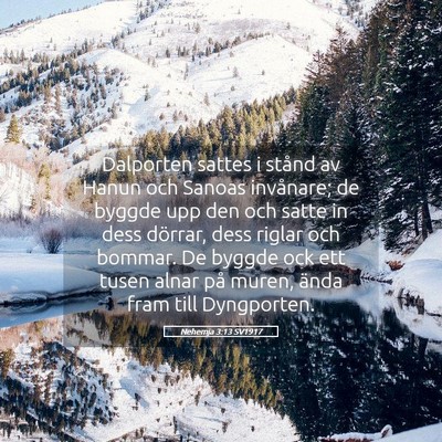 Picture 05 - Nehemja 3:13 SV1917 - Dalporten sattes i stånd av Hanun och Sanoas - Bible Verse Picture