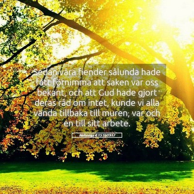 Picture 05 - Nehemja 4:15 SV1917 - Sedan våra fiender sålunda hade fått förnimma - Bible Verse Picture