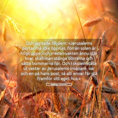 Picture 05 - Nehemja 7:3 SV1917 - Och jag sade till dem: »Jerusalems portar må - Bible Verse Picture